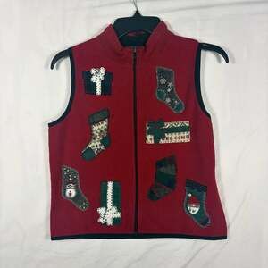 Woolrich Vintage Christmas Sweater Vest Red Stocking Applique Women's Small